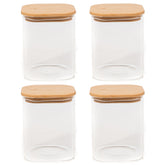 Kit 4 Potes De Vidro Herméticos Com Tampas Em Bambu 845ml Porta Mantimentos Pequenos Cozinha Yoi